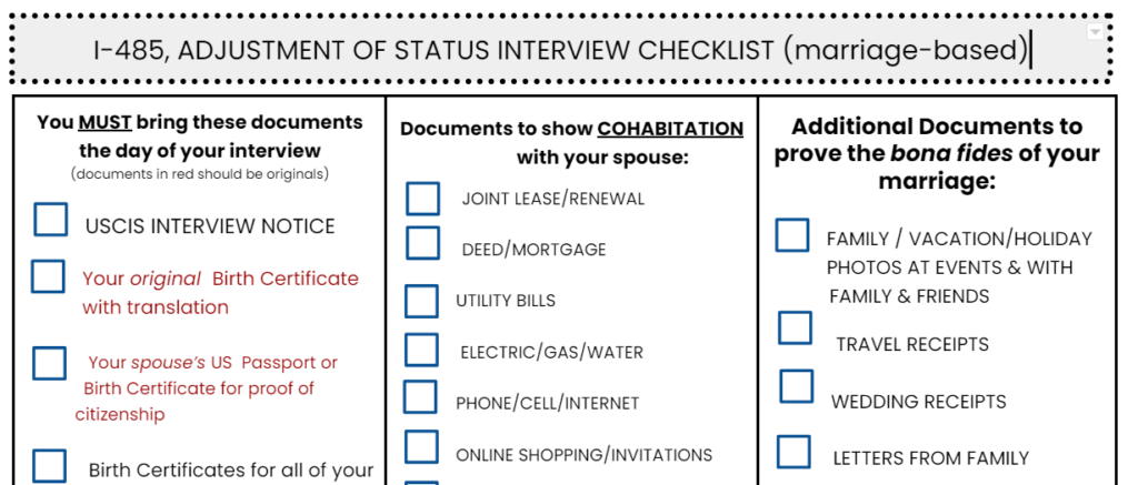 Document Checklist For I-485/I-130 USCIS Interview – NY VISA LAWYER